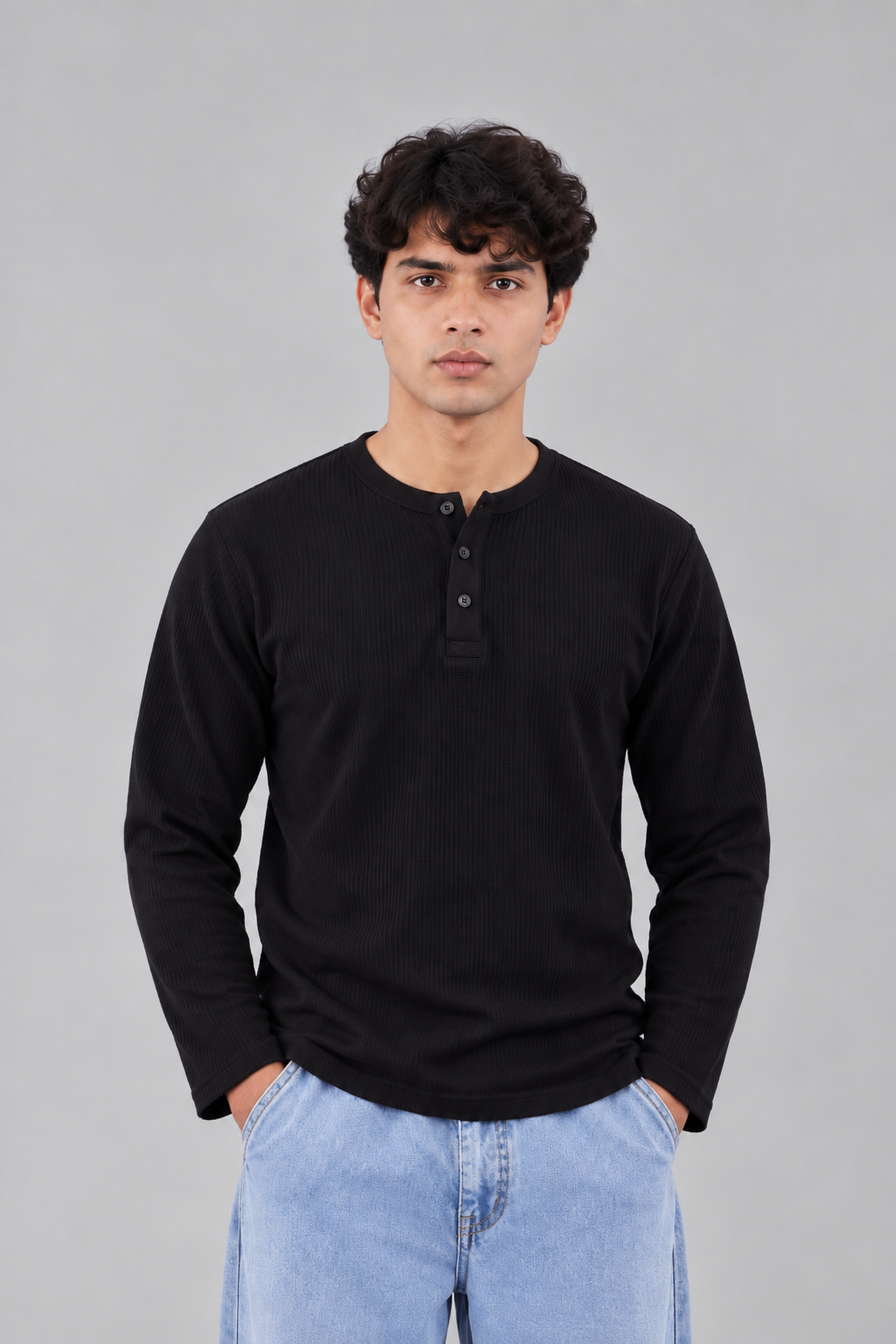 WAFFLE KNIT HENLEY