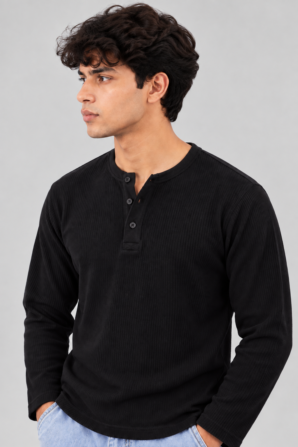 WAFFLE KNIT HENLEY