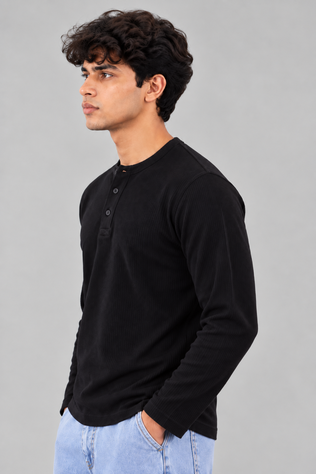 WAFFLE KNIT HENLEY