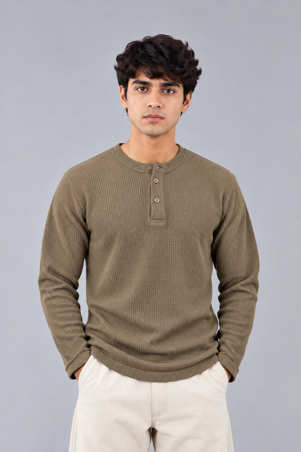 WAFFLE KNIT HENLEY