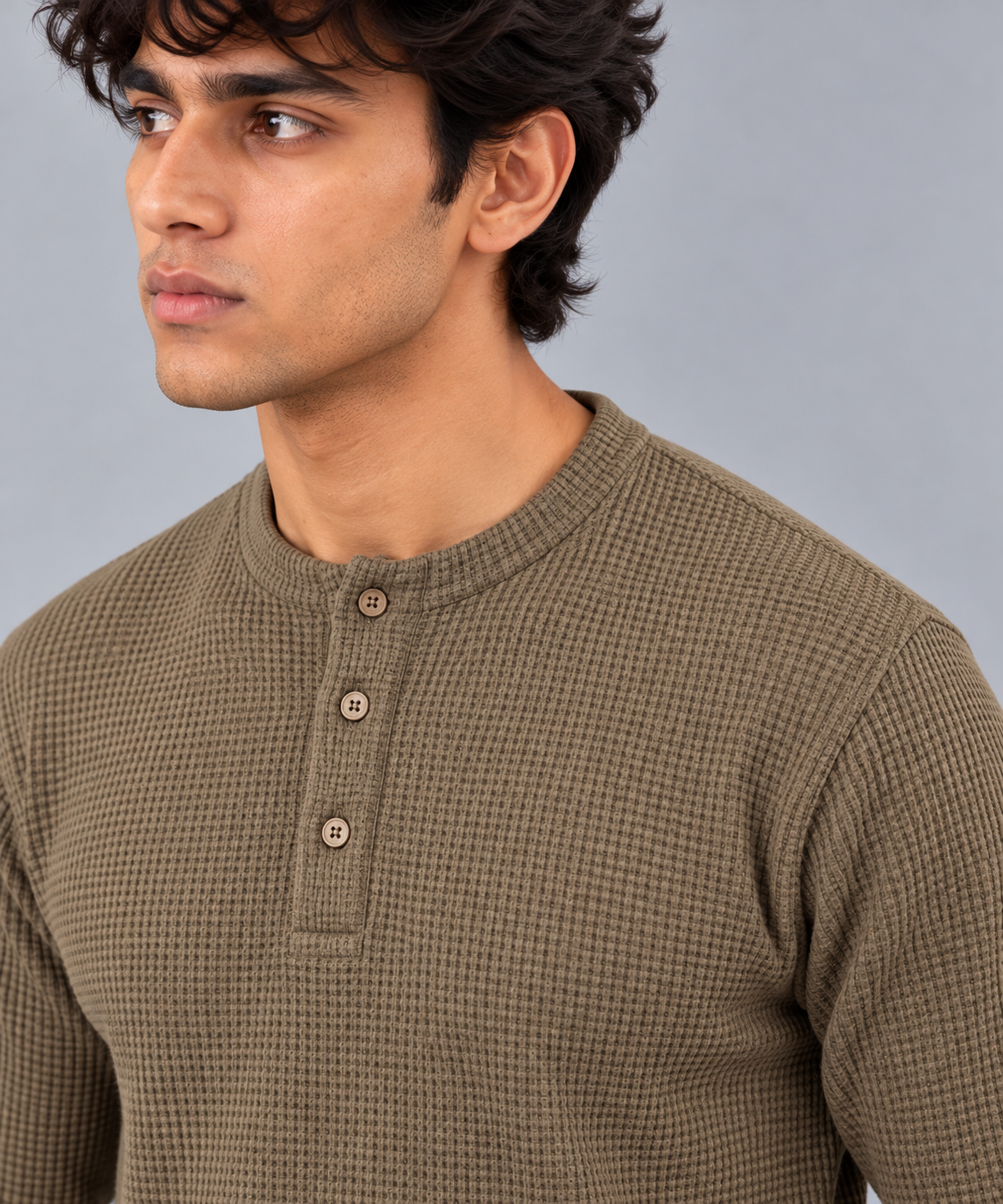 WAFFLE KNIT HENLEY