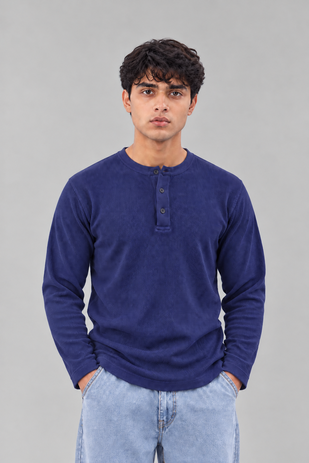 WAFFLE KNIT HENLEY