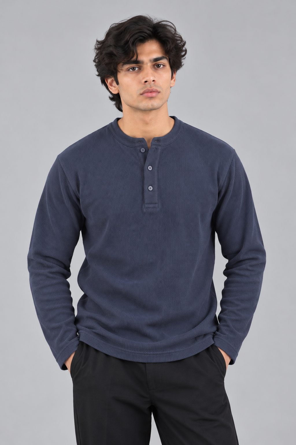 WAFFLE KNIT HENLEY