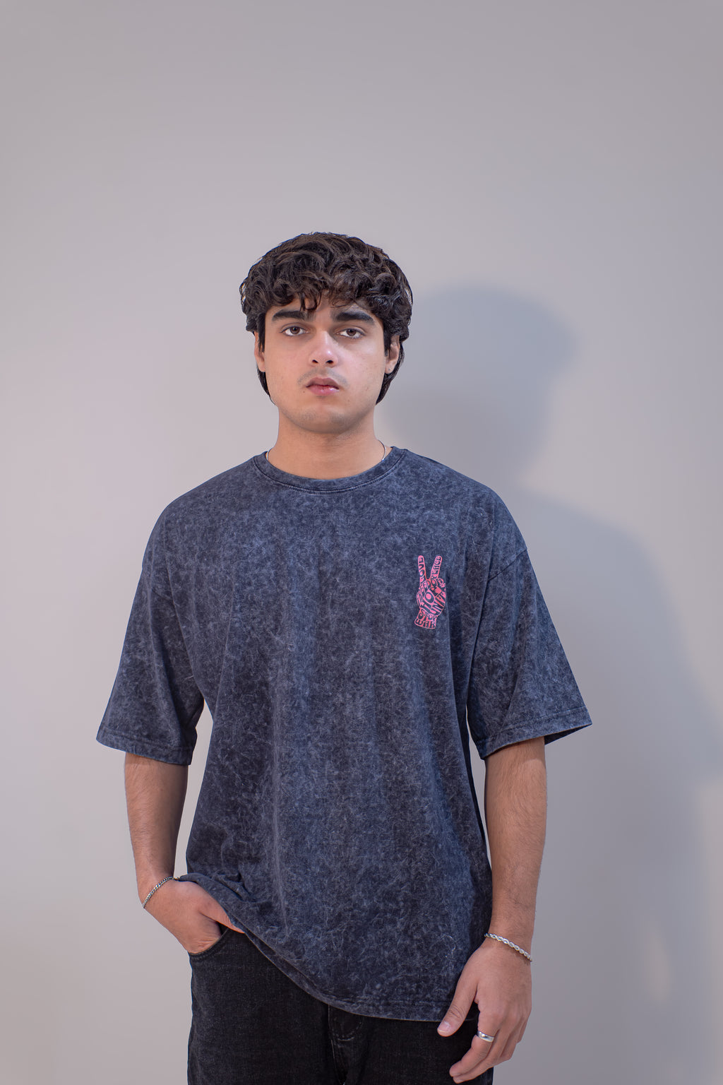 GRAPHIC WASHED OVERSIZED T-SHIRT- STOP WAR