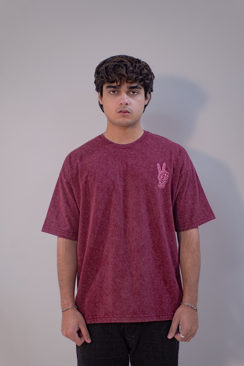 GRAPHIC WASHED OVERSIZED T-SHIRT- STOP WAR