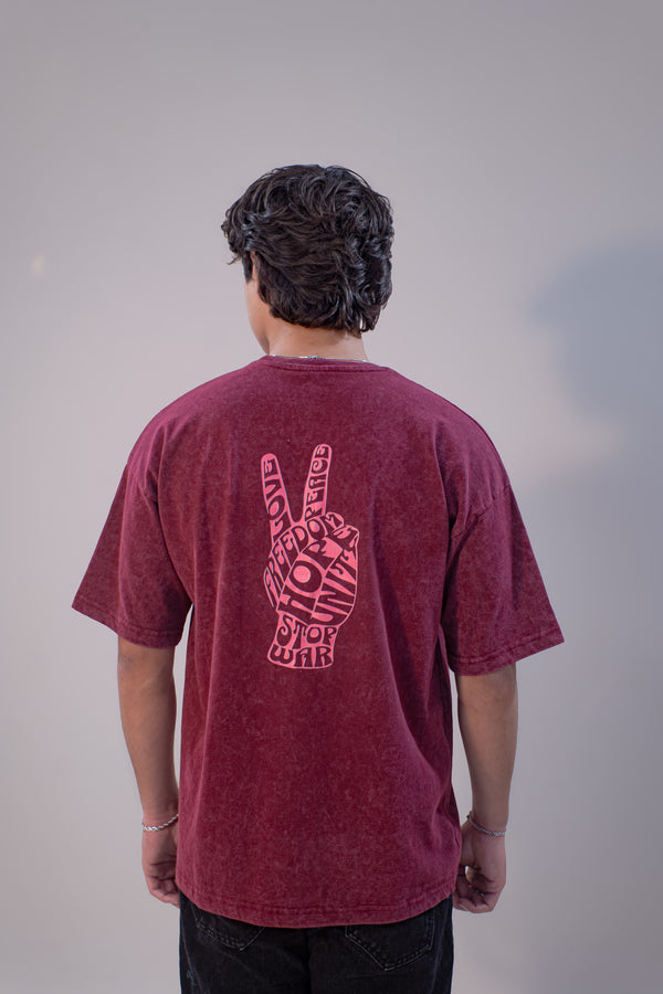 GRAPHIC WASHED OVERSIZED T-SHIRT- STOP WAR