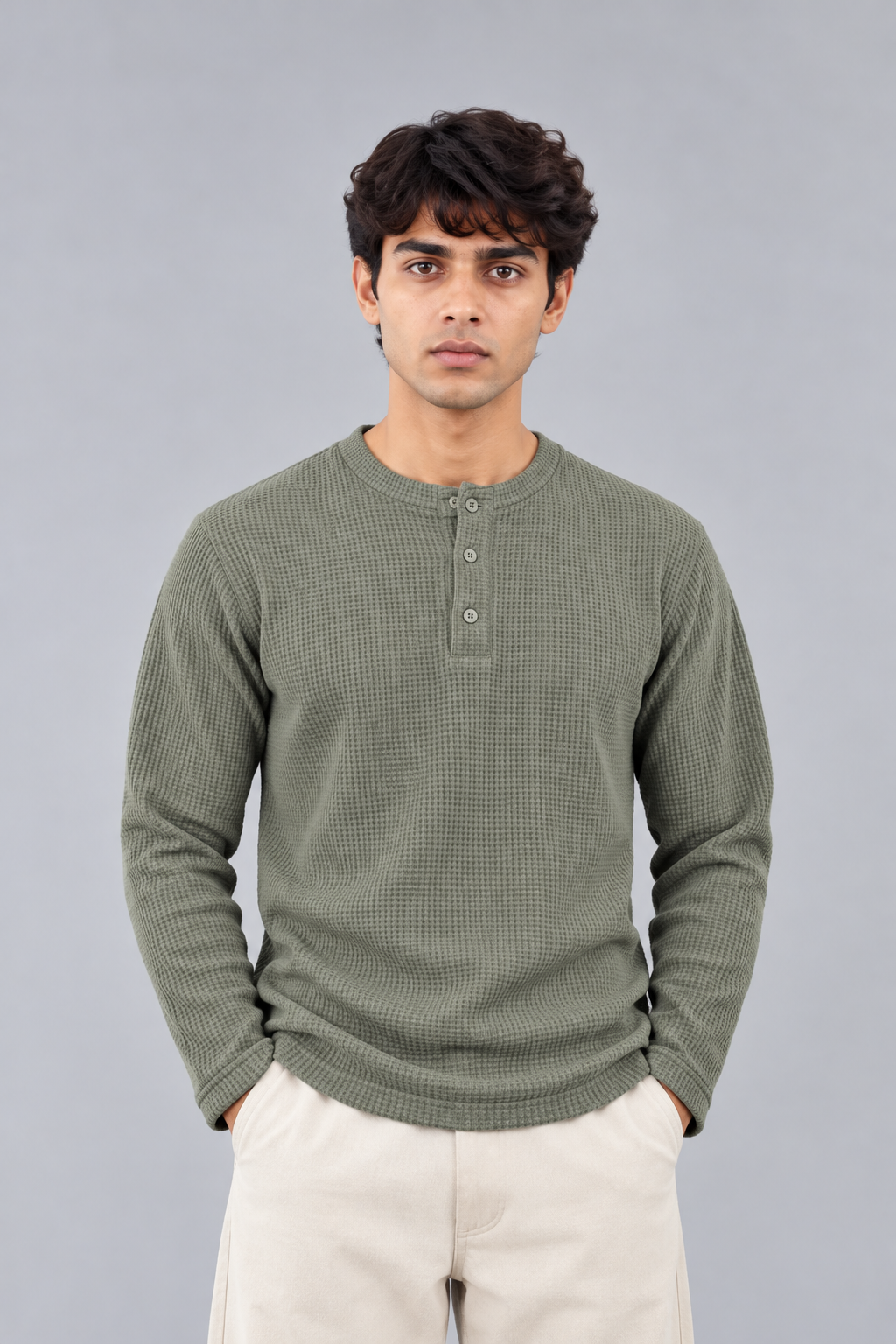 WAFFLE KNIT HENLEY