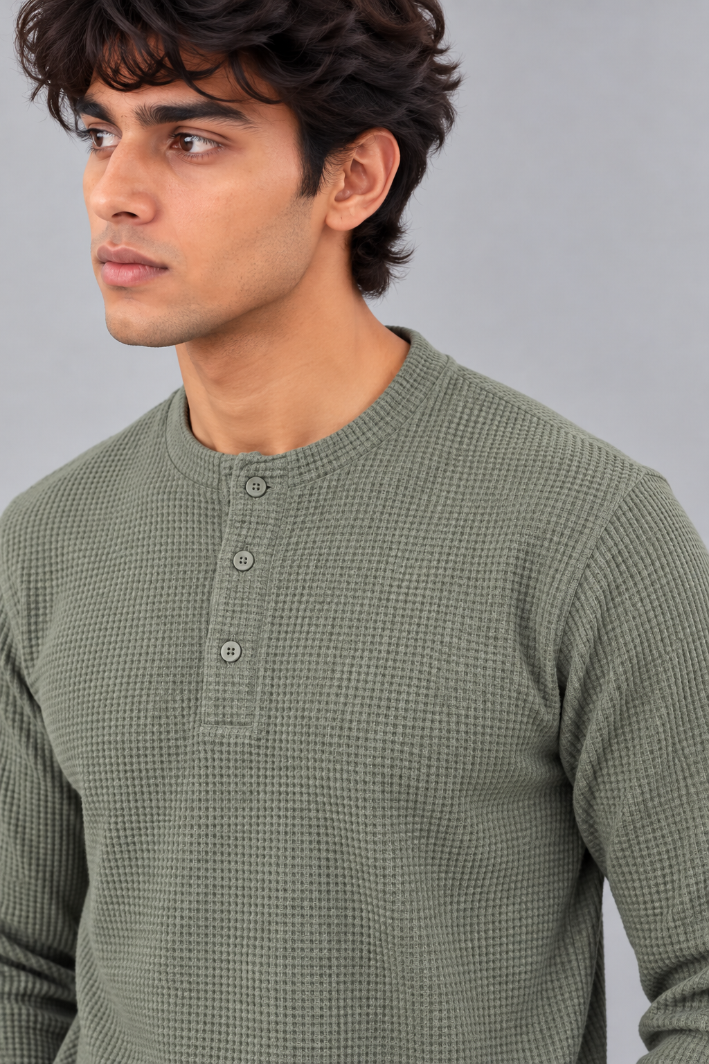 WAFFLE KNIT HENLEY