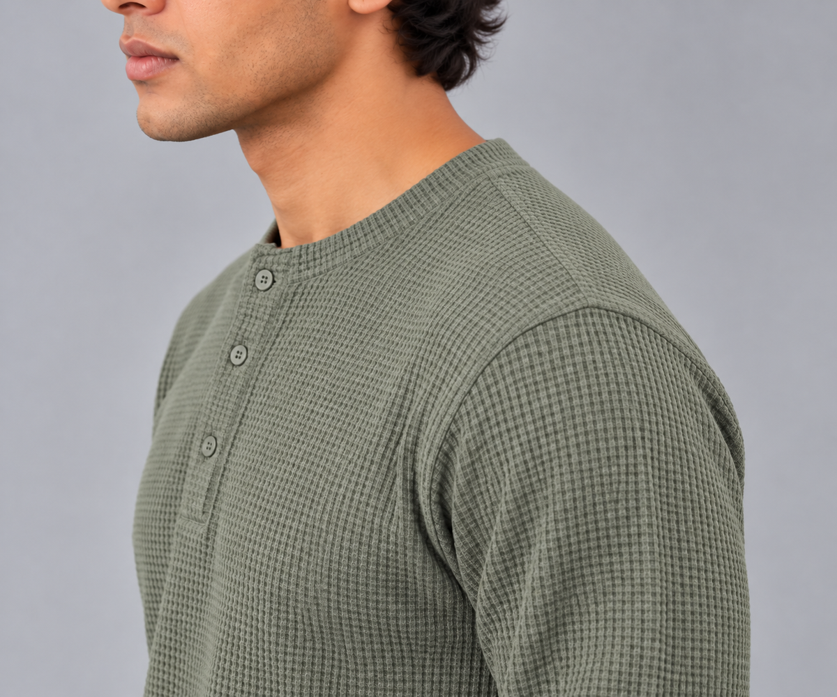 WAFFLE KNIT HENLEY