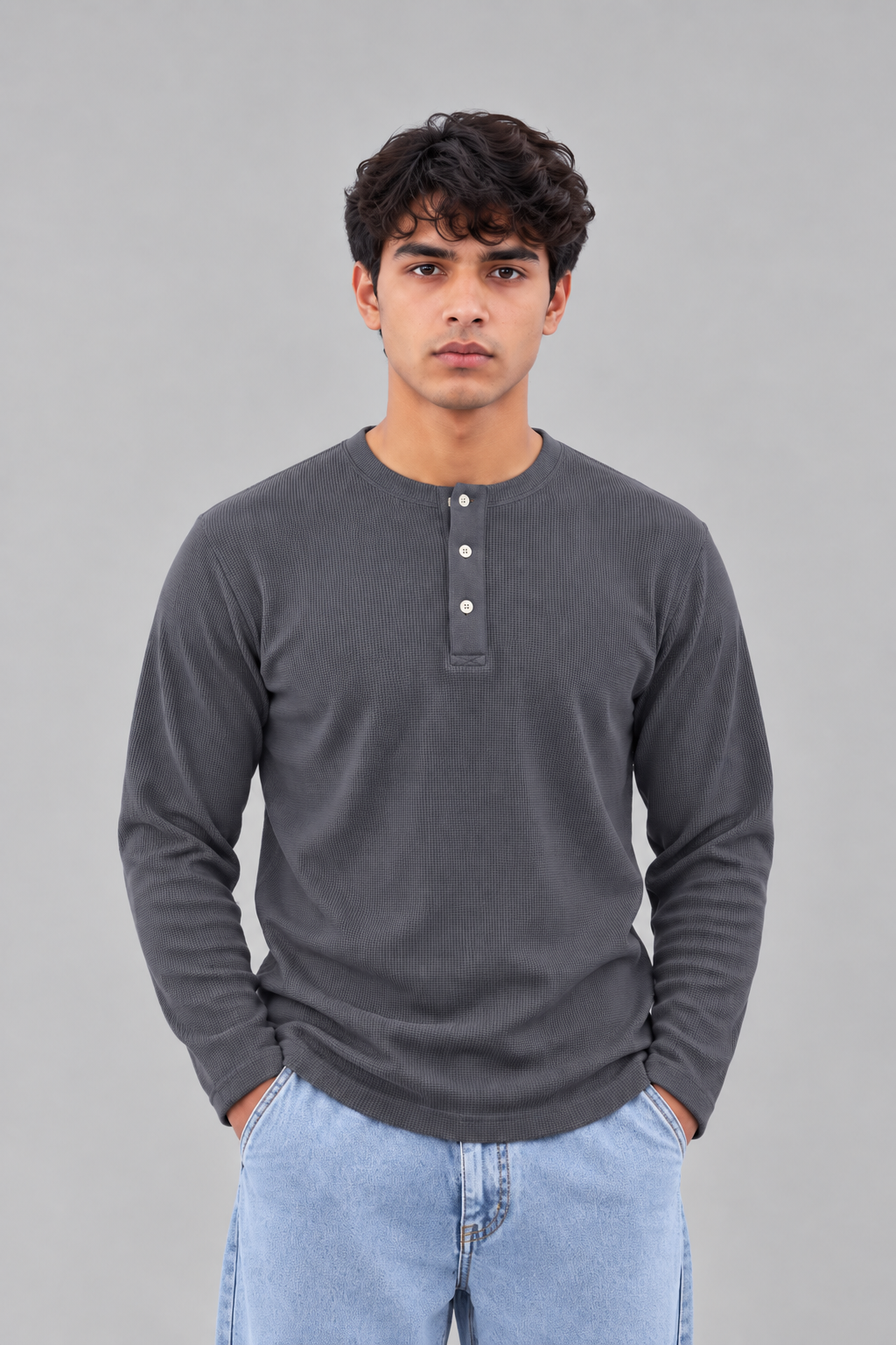 WAFFLE KNIT HENLEY