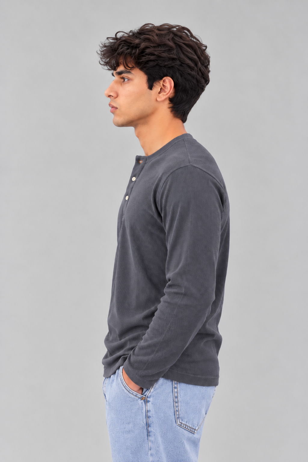 WAFFLE KNIT HENLEY