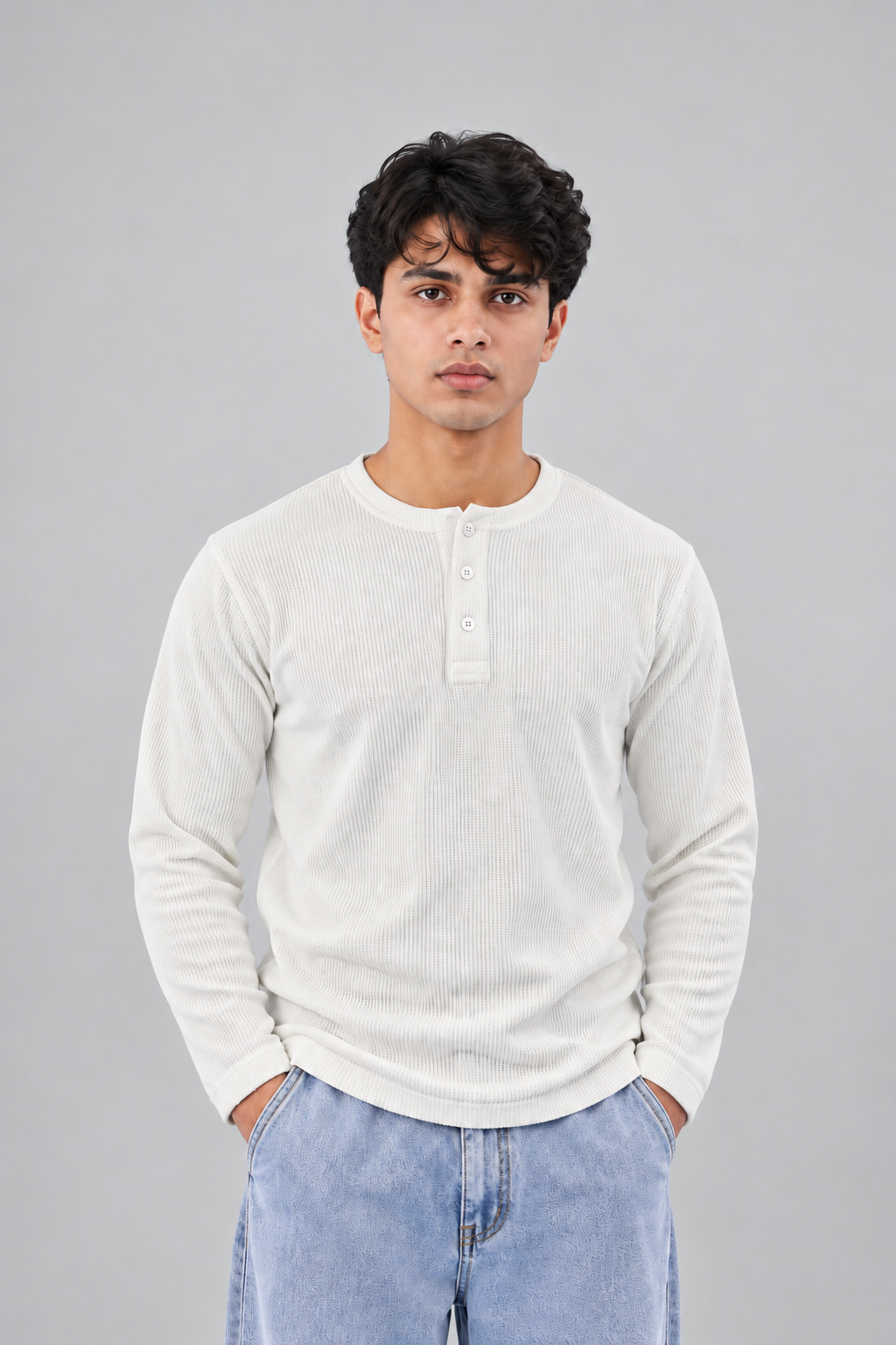WAFFLE KNIT HENLEY