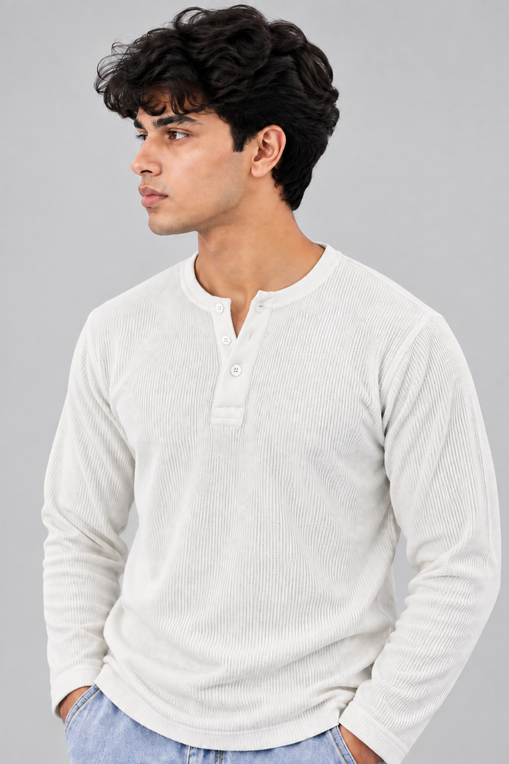 WAFFLE KNIT HENLEY